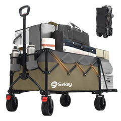 Faltbarer Handwagen 120 kg Traglast – Kompakter Bollerwagen mit verlängerbarem Griff (bis 124 cm), ideal für Outdoor & Transport Sekey