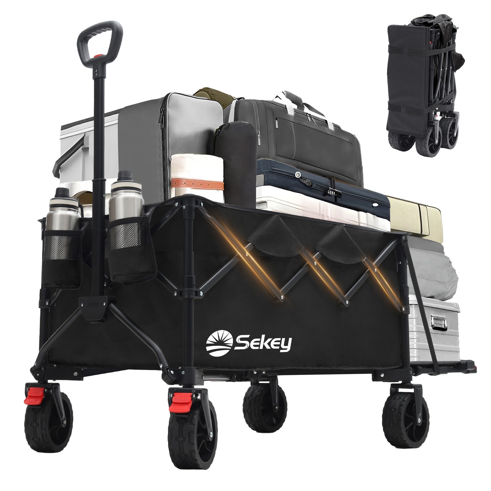 Faltbarer Handwagen 120 kg Traglast – Kompakter Bollerwagen mit verlängerbarem Griff (bis 124 cm), ideal für Outdoor & Transport Sekey