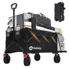 Faltbarer Handwagen 120 kg Traglast – Kompakter Bollerwagen mit verlängerbarem Griff (bis 124 cm), ideal für Outdoor & Transport Sekey