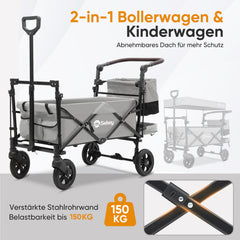 Sekey 150KG Faltbarer Bollerwagenmit Dach, Bollerwagen Kinder Handwagen, 5050