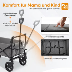 Sekey 150KG Faltbarer Bollerwagenmit Dach, Bollerwagen Kinder Handwagen, 5050