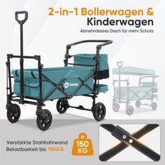 Sekey 150KG Faltbarer Bollerwagenmit Dach, Bollerwagen Kinder Handwagen, 5050