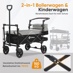 Sekey 150KG Faltbarer Bollerwagenmit Dach, Bollerwagen Kinder Handwagen, 5050