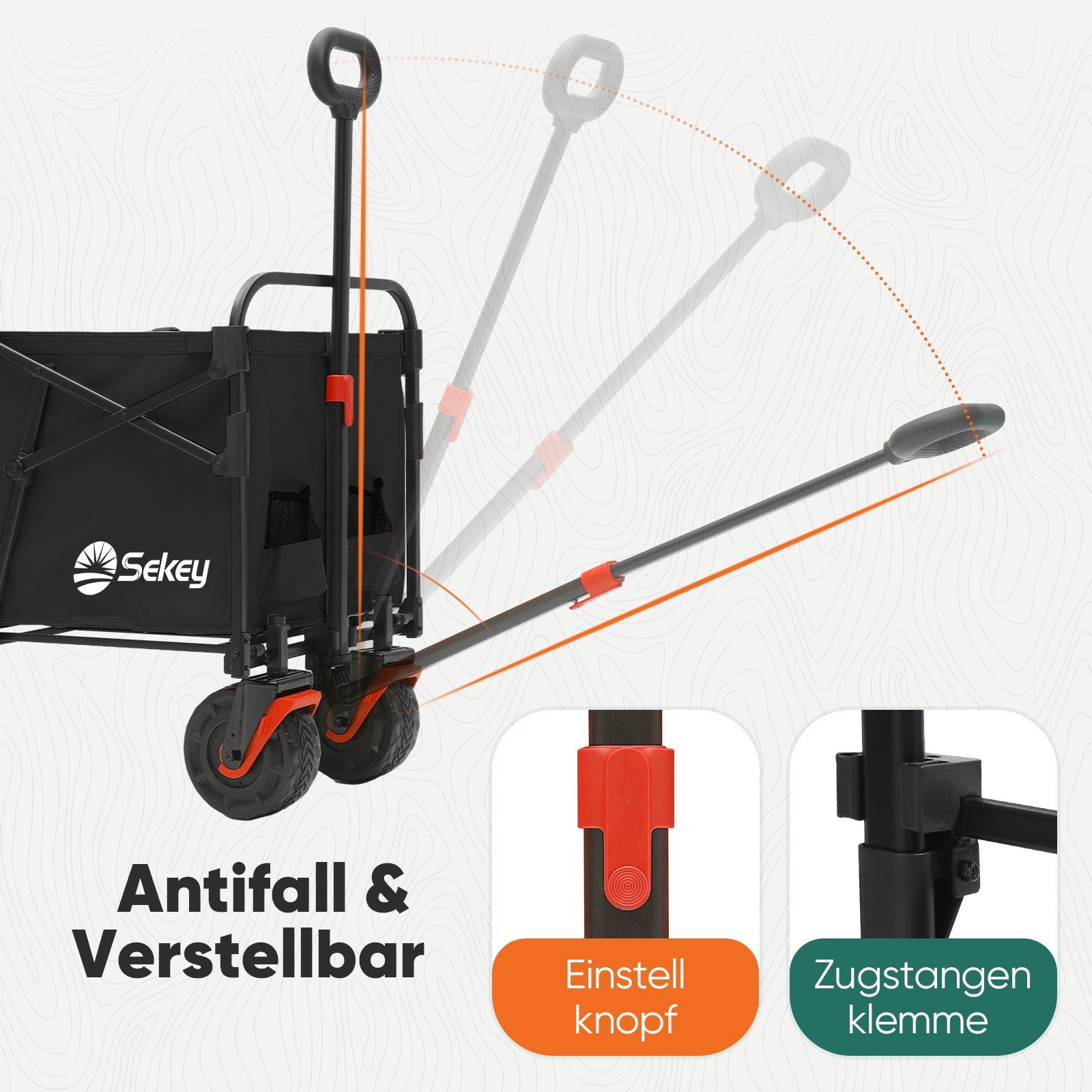 Sekey Faltbarer Transportwagen mit 200 kg Belastbarkeit – Robuster Bollerwagen mit Blasformreifen für Strand & Garten Sekey