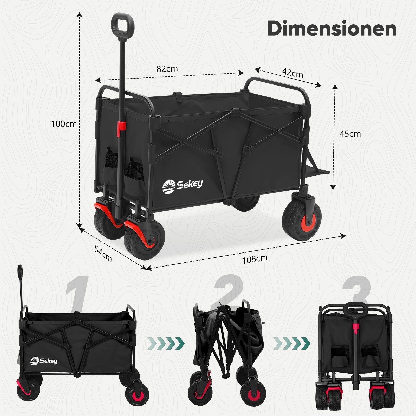 Sekey Faltbarer Transportwagen mit 200 kg Belastbarkeit – Robuster Bollerwagen mit Blasformreifen für Strand & Garten Sekey