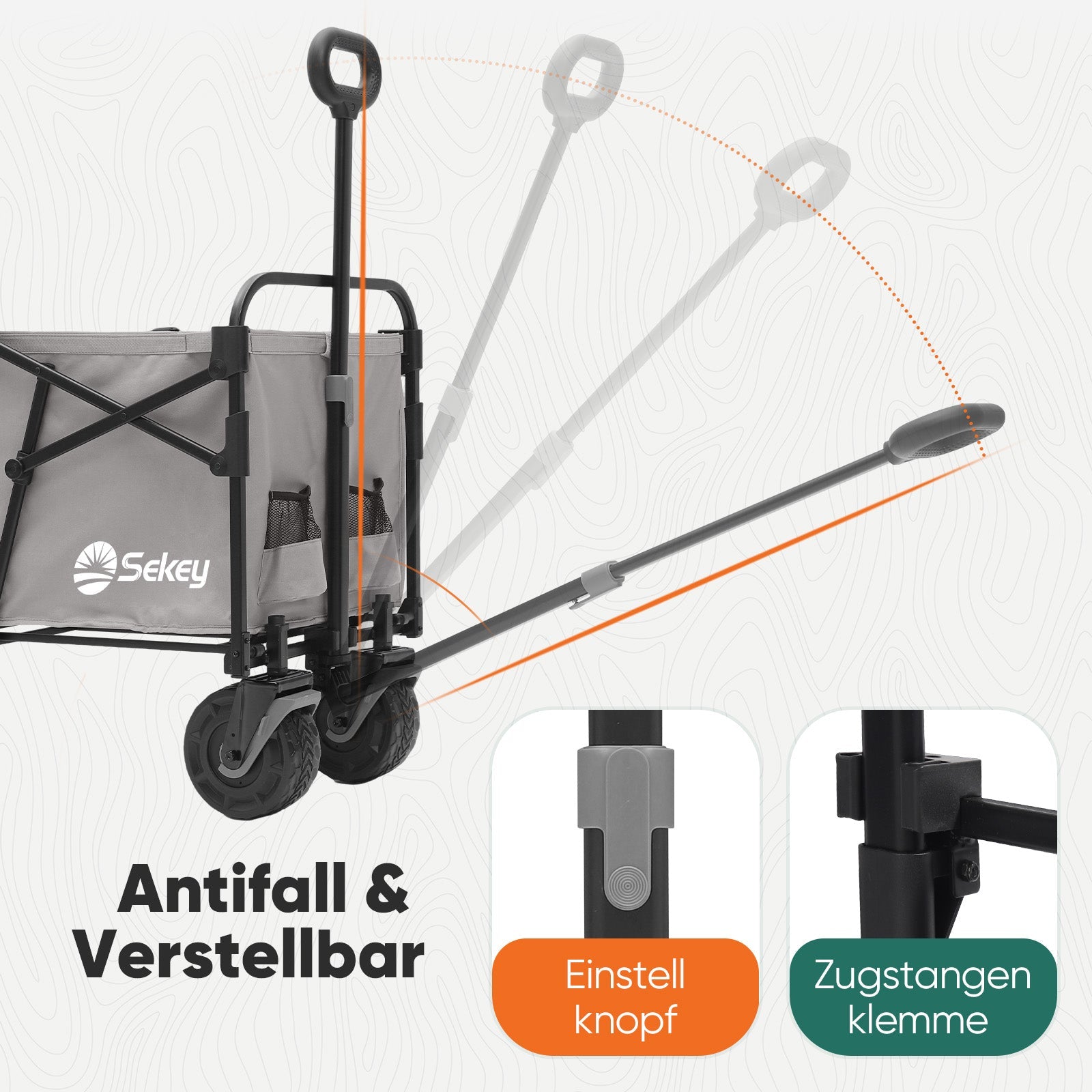 Sekey Faltbarer Transportwagen mit 200 kg Belastbarkeit – Robuster Bollerwagen mit Blasformreifen für Strand & Garten Sekey