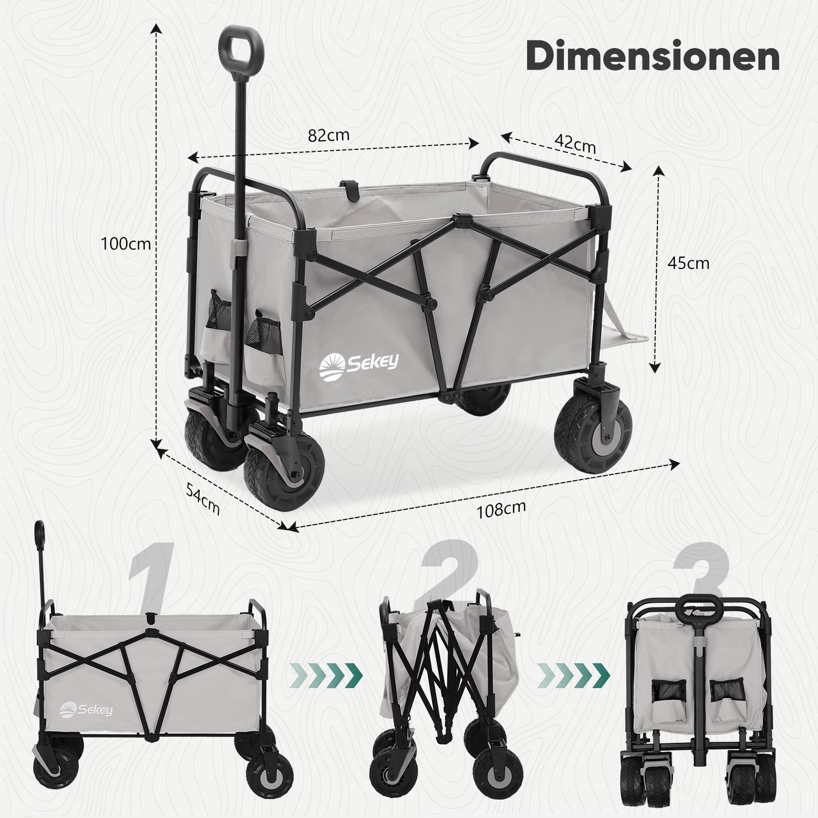 Sekey Faltbarer Transportwagen mit 200 kg Belastbarkeit – Robuster Bollerwagen mit Blasformreifen für Strand & Garten Sekey
