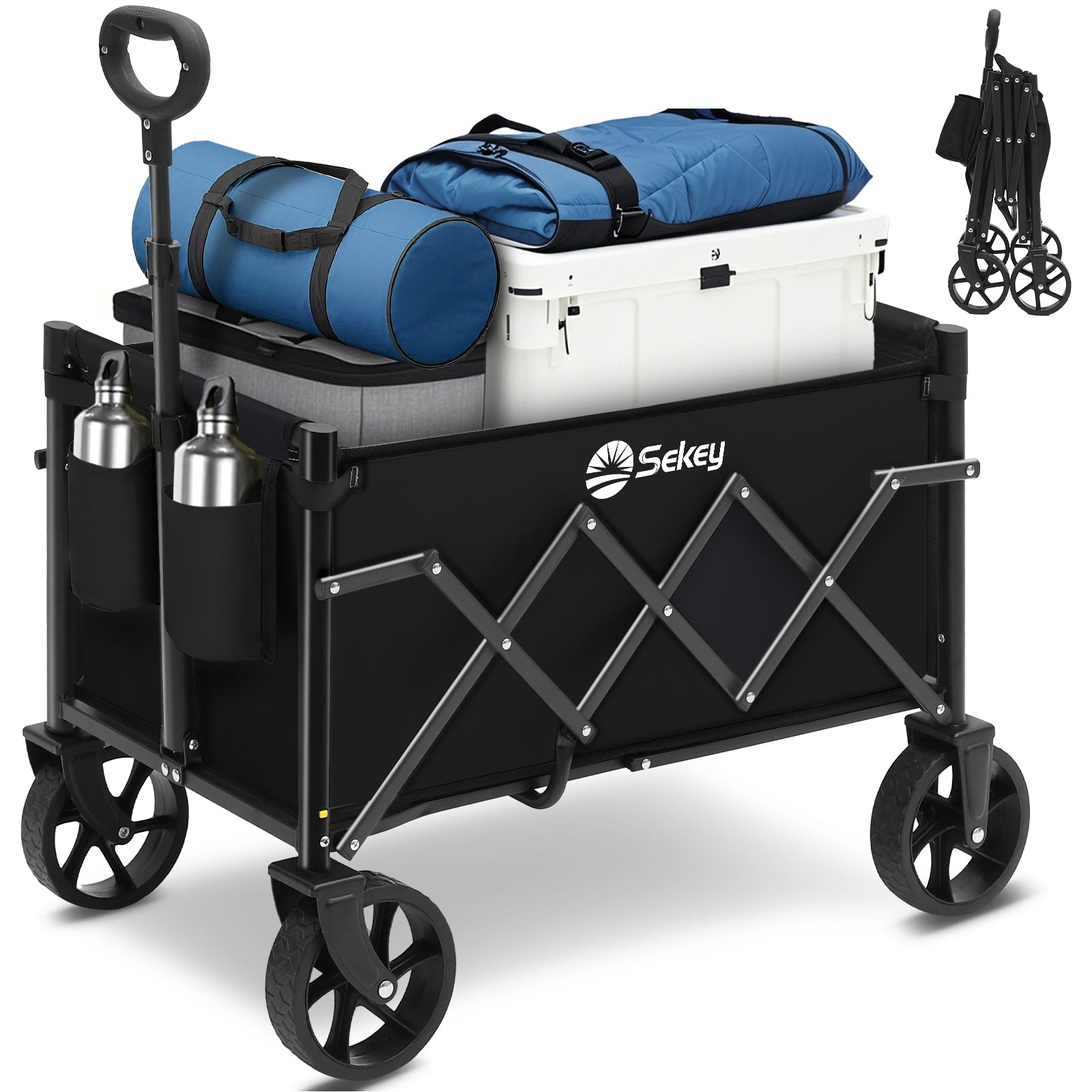 Sekey 4029 Klappbarer Bollerwagen mit Bremse – Platzsparender Handwagen für Ausflüge & Einkäufe Sekey