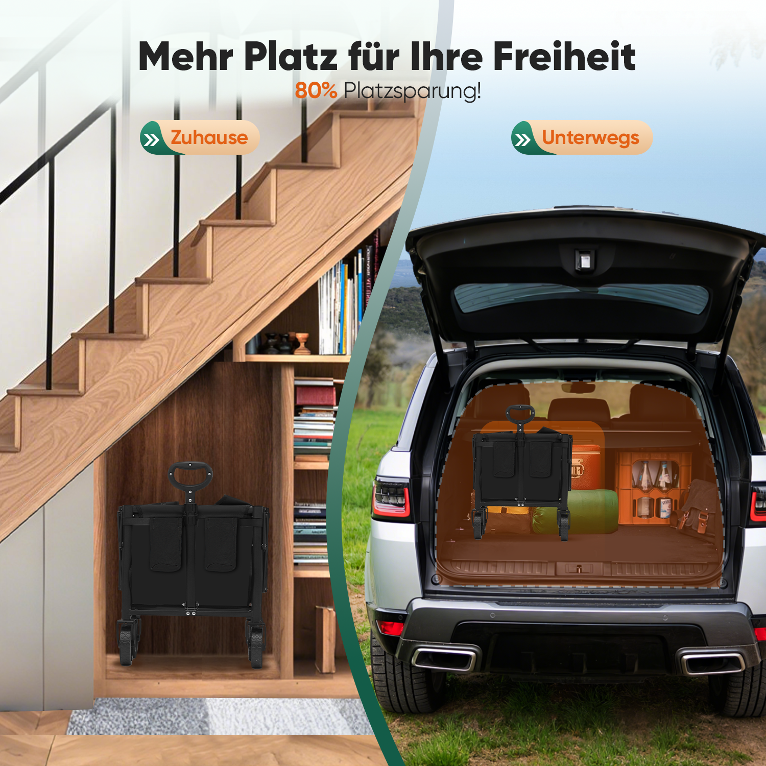 Sekey 4029 Klappbarer Bollerwagen mit Bremse – Platzsparender Handwagen für Ausflüge & Einkäufe Sekey