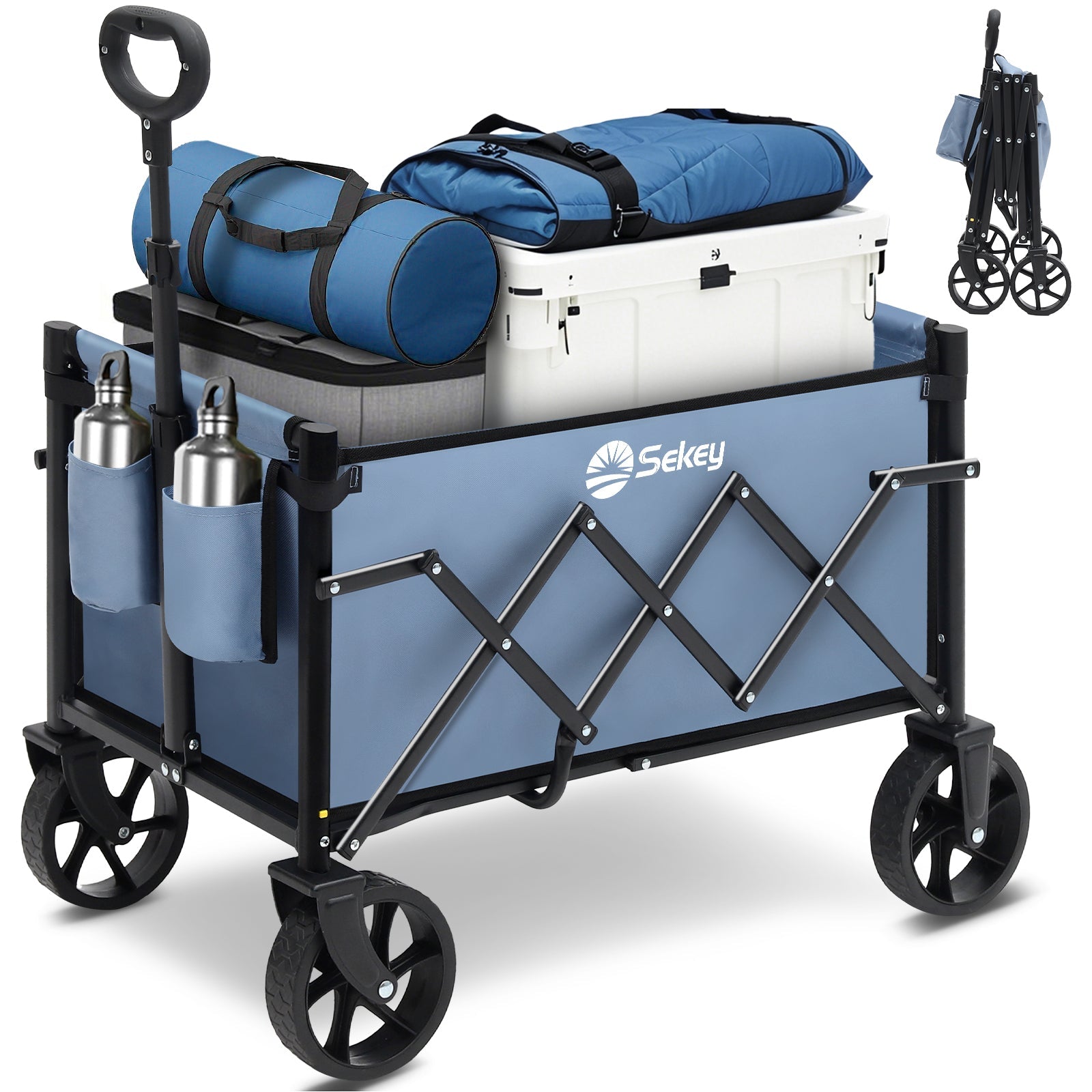 Sekey 4029 Klappbarer Bollerwagen mit Bremse – Platzsparender Handwagen für Ausflüge & Einkäufe Sekey