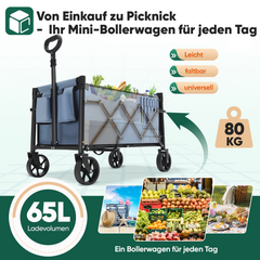 Sekey 4029 Klappbarer Bollerwagen mit Bremse – Platzsparender Handwagen für Ausflüge & Einkäufe Sekey