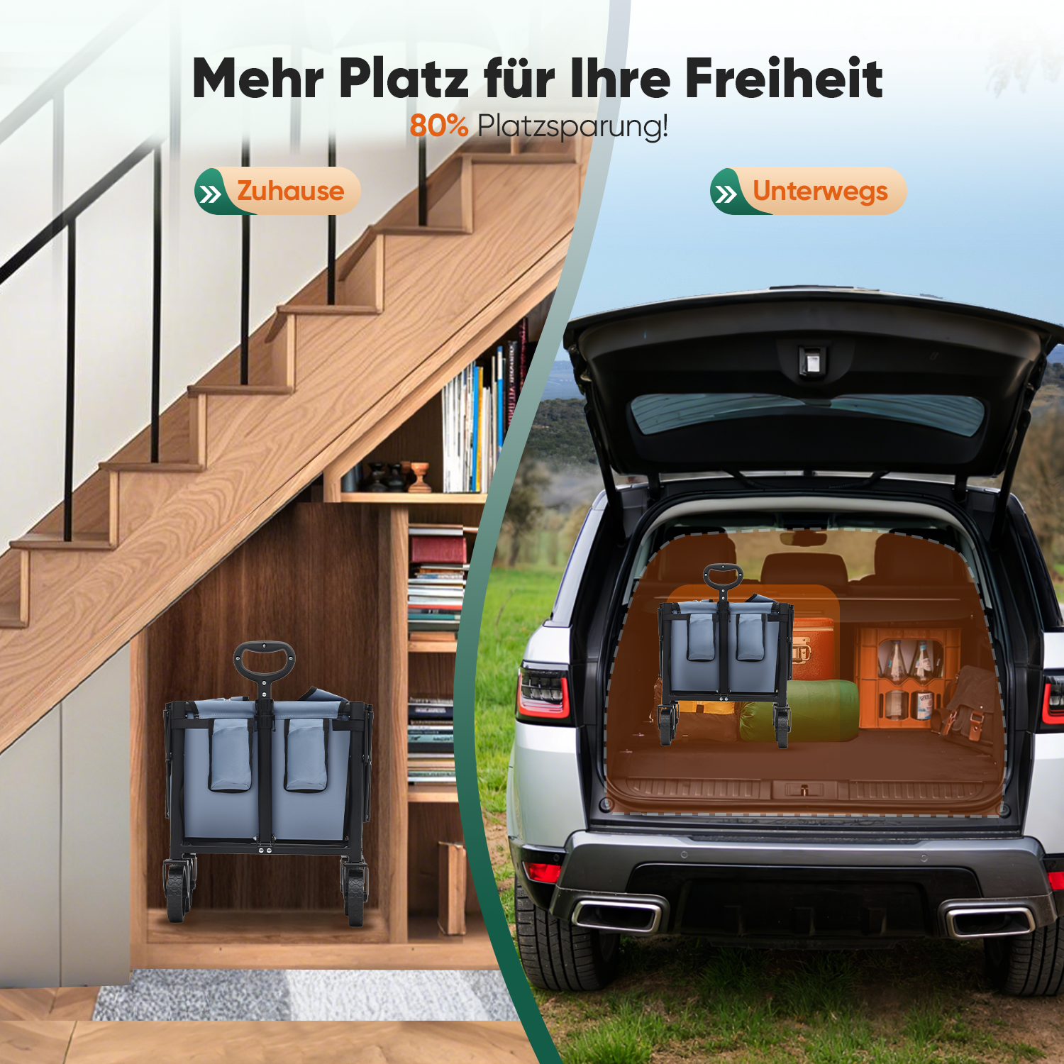Sekey 4029 Klappbarer Bollerwagen mit Bremse – Platzsparender Handwagen für Ausflüge & Einkäufe Sekey