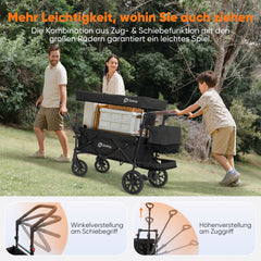 Sekey Bollerwagen Faltbar mit Dach für 1–2 Kinder, XXL PU-Räder mit Federung & Kugellager, Gepolstert & Komfortabel, Schiebe- und Ziehgriff, SS8080