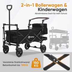 Sekey 150KG Faltbarer Bollerwagenmit Dach, Bollerwagen Kinder Handwagen, 5050