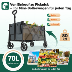 Sekey 4029 Klappbarer Bollerwagen mit Bremse – Platzsparender Handwagen für Ausflüge & Einkäufe Sekey