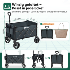 Sekey 4029 Klappbarer Bollerwagen mit Bremse – Platzsparender Handwagen für Ausflüge & Einkäufe Sekey