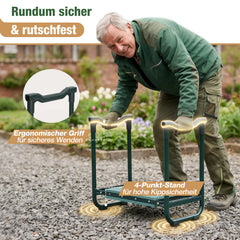 Sekey Höhenverstellbare Kniebank für Gartenarbeit Belastbarkeit 180KG, Gartenhocker Klappbar mit Werkzeugtaschen, Knie Komfort Garten, Grün