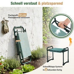 Sekey Höhenverstellbare Kniebank für Gartenarbeit Belastbarkeit 180KG, Gartenhocker Klappbar mit Werkzeugtaschen, Knie Komfort Garten, Grün