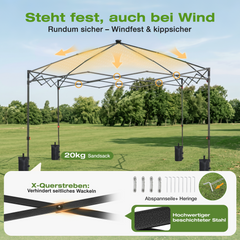 Sekey Pavillon 3x3 m mit LED-Beleuchtung – Wasserdicht, Winterfest & Stabil, Höhenverstellbarer Faltpavillon mit Solarpanel, UV-Schutz 50+, Gartenpavillon für Camping, Terrasse & Partys