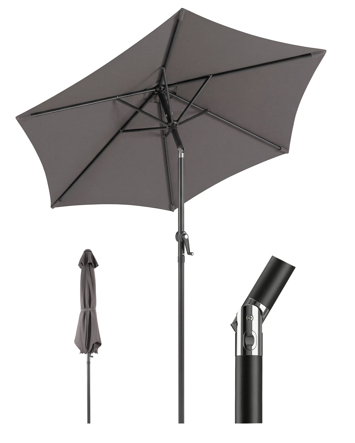 Sekey Sonnenschirm 200 cm mit Kurbel & Knickfunktion, UV-Schutz 50+, stabiler 6-Rippen-Konstruktion, Balkon Sonnenschirm für Terrasse, Garten & Strand