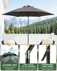Sekey Sonnenschirm 200 cm mit Kurbel & Knickfunktion, UV-Schutz 50+, stabiler 6-Rippen-Konstruktion, Balkon Sonnenschirm für Terrasse, Garten & Strand