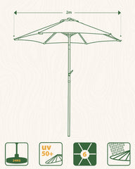 Sekey Sonnenschirm 200 cm mit Kurbel & Knickfunktion, UV-Schutz 50+, stabiler 6-Rippen-Konstruktion, Balkon Sonnenschirm für Terrasse, Garten & Strand