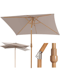 Sekey Sonnenschirm Rechteck 200x300 cm in Holzoptik – höhenverstellbar, UV50+, mit Dreh-Kippfunktion & Kurbel, Eisenmast 38 mm für Balkon, Terrasse & Garten