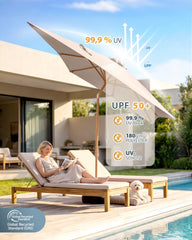 Sekey Sonnenschirm Rechteck 200x300 cm in Holzoptik – höhenverstellbar, UV50+, mit Dreh-Kippfunktion & Kurbel, Eisenmast 38 mm für Balkon, Terrasse & Garten