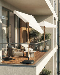 Sekey Sonnenschirm 200 cm Balkon Holzoptik mit Neigungsfunktion, UPF 50+, Doppel-Seilzug, stabiler Eisenmast & 6 Stahlstreben – für Balkon & Terrasse