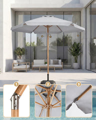 Sekey Sonnenschirm 200 cm Balkon Holzoptik mit Neigungsfunktion, UPF 50+, Doppel-Seilzug, stabiler Eisenmast & 6 Stahlstreben – für Balkon & Terrasse