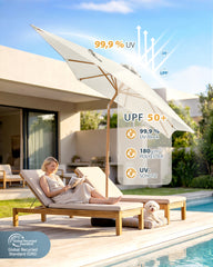 Sekey Sonnenschirm Rechteck 200x300 cm in Holzoptik – höhenverstellbar, UV50+, mit Dreh-Kippfunktion & Kurbel, Eisenmast 38 mm für Balkon, Terrasse & Garten