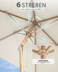 Sekey Sonnenschirm Rechteck 200x300 cm in Holzoptik – höhenverstellbar, UV50+, mit Dreh-Kippfunktion & Kurbel, Eisenmast 38 mm für Balkon, Terrasse & Garten
