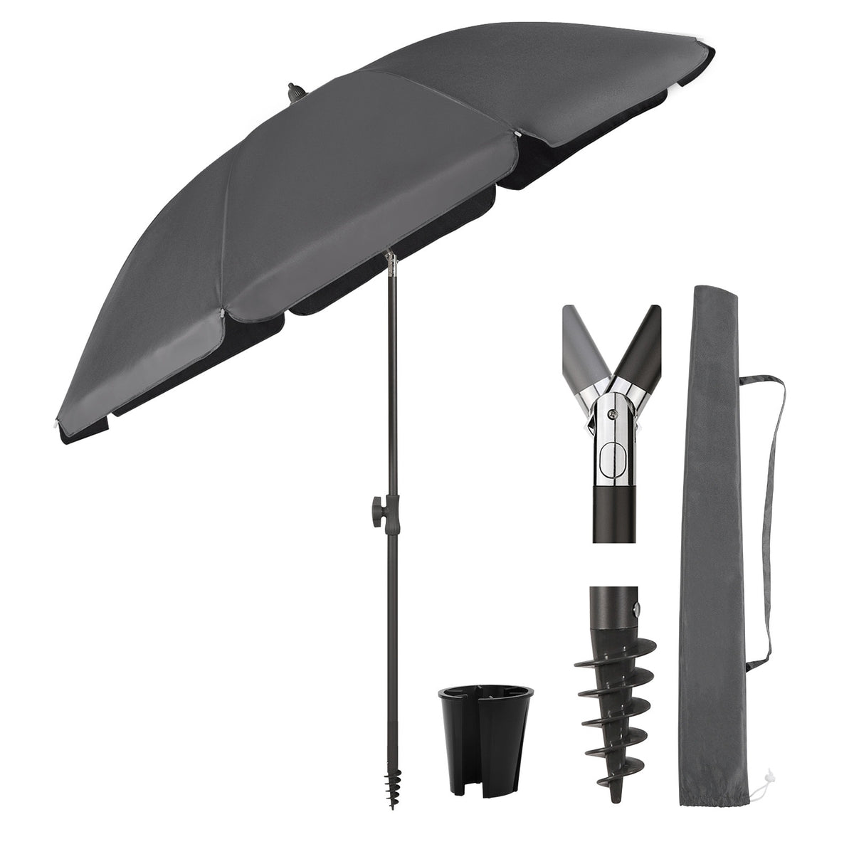 Sekey ∅ 160 cm beach umbrella with protective cover and ground sleeve, sun protection UV50+