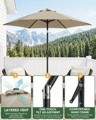 Sekey Sonnenschirm 200 cm mit Kurbel & Knickfunktion, UV-Schutz 50+, stabiler 6-Rippen-Konstruktion, Balkon Sonnenschirm für Terrasse, Garten & Strand