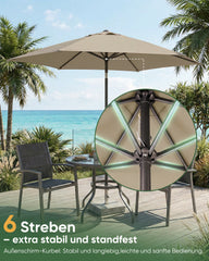 Sekey Sonnenschirm 200 cm mit Kurbel & Knickfunktion, UV-Schutz 50+, stabiler 6-Rippen-Konstruktion, Balkon Sonnenschirm für Terrasse, Garten & Strand