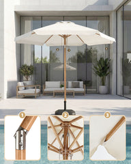 Sekey Sonnenschirm 200 cm Balkon Holzoptik mit Neigungsfunktion, UPF 50+, Doppel-Seilzug, stabiler Eisenmast & 6 Stahlstreben – für Balkon & Terrasse