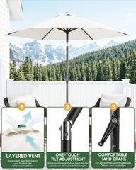 Sekey Sonnenschirm 200 cm mit Kurbel & Knickfunktion, UV-Schutz 50+, stabiler 6-Rippen-Konstruktion, Balkon Sonnenschirm für Terrasse, Garten & Strand