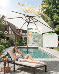Sekey Sonnenschirm 200 cm mit Kurbel & Knickfunktion, UV-Schutz 50+, stabiler 6-Rippen-Konstruktion, Balkon Sonnenschirm für Terrasse, Garten & Strand