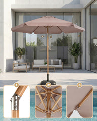 Sekey Sonnenschirm 200 cm Balkon Holzoptik mit Neigungsfunktion, UPF 50+, Doppel-Seilzug, stabiler Eisenmast & 6 Stahlstreben – für Balkon & Terrasse