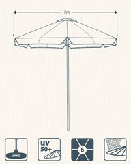 Sekey Sonnenschirm 200 cm Balkon Holzoptik mit Neigungsfunktion, UPF 50+, Doppel-Seilzug, stabiler Eisenmast & 6 Stahlstreben – für Balkon & Terrasse