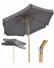 Sekey Sonnenschirm 200 cm Balkon Holzoptik mit Neigungsfunktion, UPF 50+, Doppel-Seilzug, stabiler Eisenmast & 6 Stahlstreben – für Balkon & Terrasse