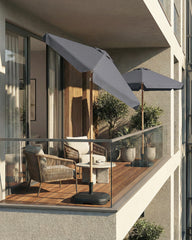 Sekey Sonnenschirm 200 cm Balkon Holzoptik mit Neigungsfunktion, UPF 50+, Doppel-Seilzug, stabiler Eisenmast & 6 Stahlstreben – für Balkon & Terrasse