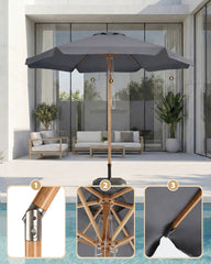 Sekey Sonnenschirm 200 cm Balkon Holzoptik mit Neigungsfunktion, UPF 50+, Doppel-Seilzug, stabiler Eisenmast & 6 Stahlstreben – für Balkon & Terrasse