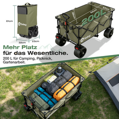 Sekey XXL Plus Faltbollerwagen 200 L, Bis 200 kg belastbar, Extra breite All-Terrain-Räder, patentierter 4-Wege-Sofortaufbau, 4032