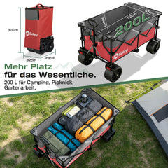 Sekey XXL Plus Faltbollerwagen 200 L, Bis 200 kg belastbar, Extra breite All-Terrain-Räder, patentierter 4-Wege-Sofortaufbau, 4032