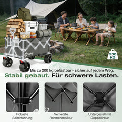 Sekey XXL Plus Faltbollerwagen 200 L, Bis 200 kg belastbar, Extra breite All-Terrain-Räder, patentierter 4-Wege-Sofortaufbau, 4032