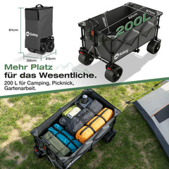 Sekey XXL Plus Faltbollerwagen 200 L, Bis 200 kg belastbar, Extra breite All-Terrain-Räder, patentierter 4-Wege-Sofortaufbau, 4032