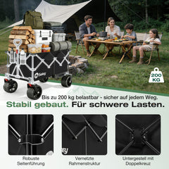 Sekey XXL Plus Faltbollerwagen 200 L, Bis 200 kg belastbar, Extra breite All-Terrain-Räder, patentierter 4-Wege-Sofortaufbau, 4032