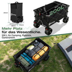 Sekey XXL Plus Faltbollerwagen 200 L, Bis 200 kg belastbar, Extra breite All-Terrain-Räder, patentierter 4-Wege-Sofortaufbau, 4032