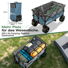 Sekey XXL Plus Faltbollerwagen 200 L, Bis 200 kg belastbar, Extra breite All-Terrain-Räder, patentierter 4-Wege-Sofortaufbau, 4032